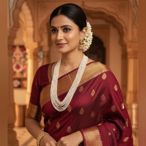 Navrabeads Freshwater Pearl 7 Layer Necklace for Women | 22 Inch Grand Multi-Layer Ethnic Jewelry | 14 Inch Adjustable Rope | Royal Wedding & Festive Statement Style | Premium Handmade Design