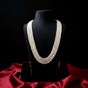 Navrabeads Freshwater Pearl 7 Layer Necklace for Women | 22 Inch Grand Multi-Layer Ethnic Jewelry | 14 Inch Adjustable Rope | Royal Wedding & Festive Statement Style | Premium Handmade Design