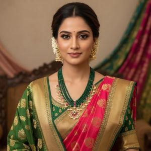 Navrabeads Green Kundan Jadau & Green Agate 4 Layer Necklace for Women | Royal Multi-Layer Ethnic Jewelry | 24 Inch Festive Statement Wear | Adjustable Rope | Handmade Designer Style