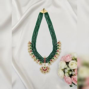 Navrabeads Green Kundan Jadau & Green Agate 4 Layer Necklace for Women | Royal Multi-Layer Ethnic Jewelry | 24 Inch Festive Statement Wear | Adjustable Rope | Handmade Designer Style