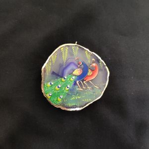 Onyx Pendant features a Peacock painting on Onyx Stones detailed with Gold foil borders