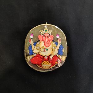 Onyx Pendant features Lord Ganesha painting on Onyx Stones detailed with Gold foil borders