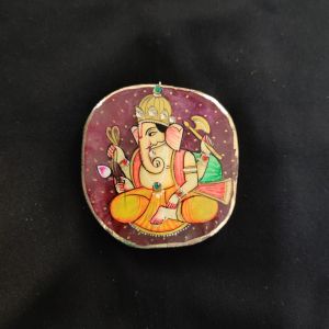 Onyx Pendant features Lord Ganesha painting on Onyx Stones detailed with Gold foil borders