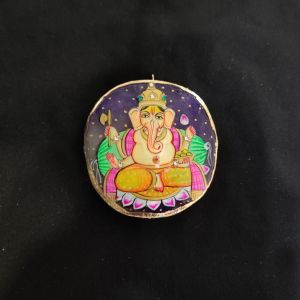 Onyx Pendant features Lord Ganesha painting on Onyx Stones detailed with Gold foil borders