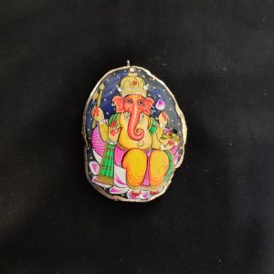 Onyx Pendant features Lord Ganesha painting on Onyx Stones detailed with Gold foil borders