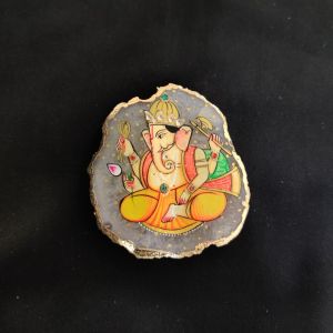 Onyx Pendant features Lord Ganesha painting on Onyx Stones detailed with Gold foil borders