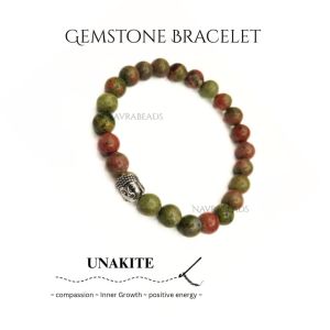 Navrabeads Unakite Buddha 8mm Round Beaded Bracelet for Men/Unisex | Gemstone Energy Bracelet for Balance, Strength & Calm | Handcrafted Stretchable Bracelet Made in India | Stylish Spiritual Jewelry for Daily Wear