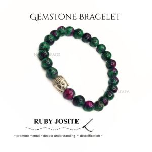 Navrabeads Ruby Zoisite Buddha 8mm Round Beaded Bracelet for Men/Unisex | Gemstone Energy Bracelet for Courage, Balance & Positivity | Handcrafted Stretchable Bracelet Made in India | Stylish Spiritual Jewelry for Daily Wear