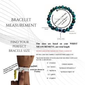 Navrabeads Dark Blue Tiger Eye with Evil Eye 8mm Round Beaded Bracelet for Men/Unisex | Gemstone Energy Bracelet for Focus, Confidence & Protection | Handcrafted Stretchable Bracelet Made in India | Stylish Spiritual Jewelry for Daily Wear