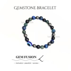 Navrabeads Gem Fusion with Evil Eye 8mm Round Beaded Bracelet for Men/Unisex | Spiritual Energy Bracelet for Strength, Style & Protection | Handcrafted Stretchable Bracelet Made in India | Meaningful Jewelry for Daily Wear