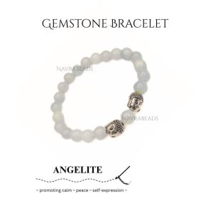 Navrabeads Angelite with Buddha 8mm Round Beaded Bracelet for Men/Unisex | Spiritual Gemstone Bracelet for Peace, Clarity & Balance | Handcrafted Stretchable Bracelet Made in India | Stylish Daily Wear Jewelry