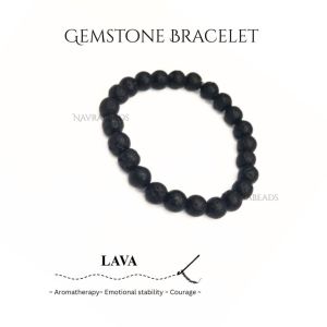 Navrabeads Lava Stone 8mm Round Beaded Bracelet for Men/Unisex | Natural Volcanic Stone Bracelet for Strength, Stability & Focus | Handcrafted Stretchable Bracelet Made in India | Stylish Minimal Jewelry for Daily Wear