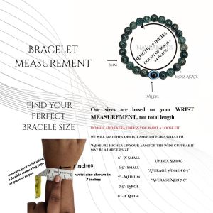 Navrabeads Moss Agate with Evil Eye 8mm Round Beaded Bracelet for Men/Unisex | Spiritual Energy Bracelet for Balance, Calm & Protection | Handcrafted Stretchable Bracelet Made in India | Stylish Daily Wear Jewelry