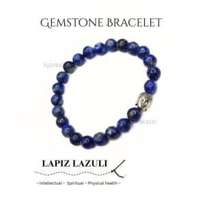 Navrabeads Lapis Lazuli with Buddha 8mm Round Beaded Bracelet for Men/Unisex | Spiritual Gemstone Bracelet for Wisdom, Confidence & Calm | Handcrafted Stretchable Bracelet Made in India | Stylish Daily Wear Jewelry