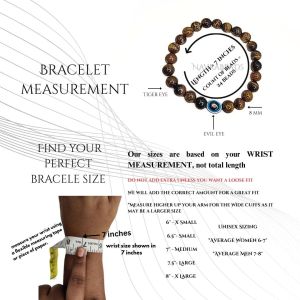 Navrabeads Tiger Eye with Evil Eye 8mm Natural Stone Bracelet for Men/Unisex | Confidence & Protection Energy Bracelet | Handcrafted Stretchable Bracelet Made in India | Stylish Daily Wear Spiritual Jewelry
