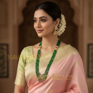 Navrabeads 4 Layer Green Crystal Necklace with AD Side Pendants | Adjustable Rope Design | Traditional Ethnic Jewelry for Women | Festive & Wedding Wear Handcrafted Necklace | 25 Length