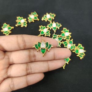 Jadau Pendant/Connector, (Lotus), Green And White