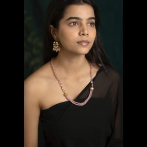 Navrabeads Onyx Pendant Necklace with Radha Krishna Tanjore Painting | Hand-Painted Spiritual Art Pendant with Swarovski Replica Pearls | Premium Ethnic Jewelry Set for Women | Adjustable Rope Style