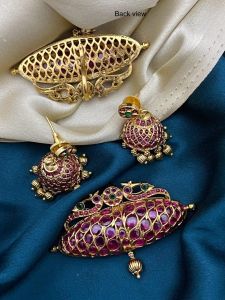 Kemp Pendant with Jhumkas, Ruby Pink