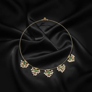 Invisible jadau necklace,Green Drop with Loreals