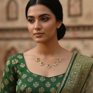 Invisible jadau necklace,Green Drop with Loreals