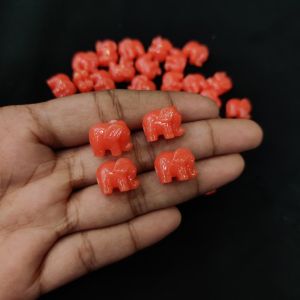 Synthetic Coral Beads, Elephant, Peachish Orange, Pack Of 20 Pcs