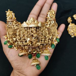 Matt Finish Ganesh Pendant With CZ Stones