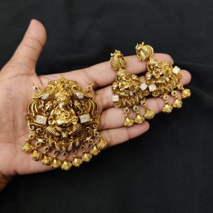 Matt Finish Ganesh Pendant With CZ Stones