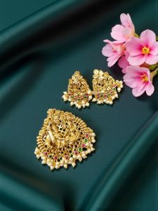 Matt Finish Ganesh Pendant With CZ Stones