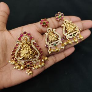 Matt Finish Ganesh Pendant With CZ Stones