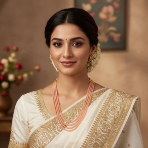 4 Layer CZ Beads Necklace, Biege 