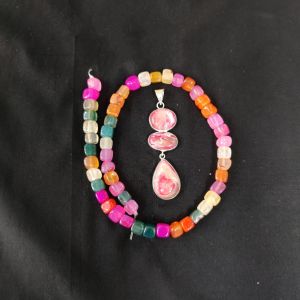 Combo OF Gemstone Pendant With Agate Beads, MultiColour
