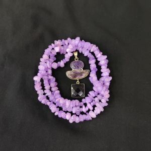 Combo Of Mix Gemstone Pendant With Dyed Quartz(Lavender) Chip Beads