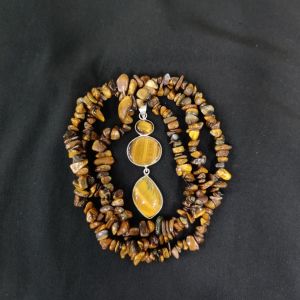 Combo Of Mix Gemstone Pendant With Tiger Eye Chip Beads