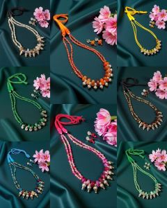 Onyx and Agate Necklace with original Kohlapuri Charms with a cotton Dori Finish along with a pair of earrings, Pack of 8 sets