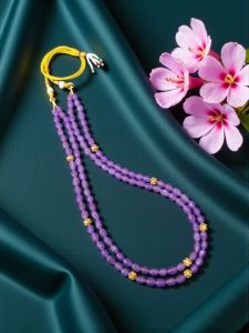 Quartz Necklace in 2 layers with Antique Gold Beads with Rope Finish at the Back, Lavender