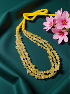 Citrine Quartz Necklace in 3 lines with a cotton Dori at the back