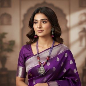 Oxidised Silver Lakshmi Pendant with Onyx and Agate Beads with Silver Replica Spacers