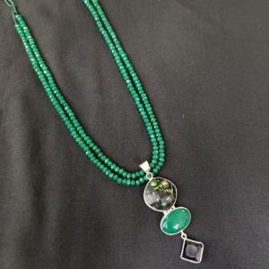 Agate Beads with Gemstone pendant, Green