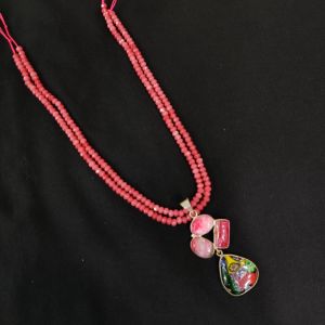 Agate Beads with Gemstone pendant, Peachish Pink
