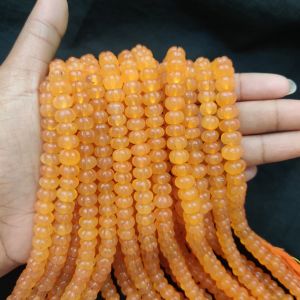 Quartz Pumpkin/Kharbuja Cut Beads – Orange| Commonly Called as Zed Stone Beads for Jewelry Making in India