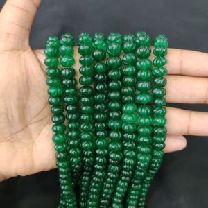 Quartz Pumpkin/Kharbuja Cut Beads – Green| Commonly Called as Zed Stone Beads for Jewelry Making in India
