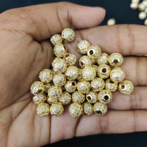 CZ Stone Balls, 8mm, Round, Gold