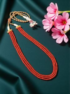 3 layer Taiwanese bamboo Coral Necklace with Adjustable Dori