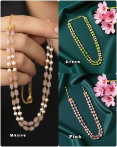 Pack of 3 Swarovski Replica Pearl Necklace with Mauve , pink and Green colour Monolisa Beads