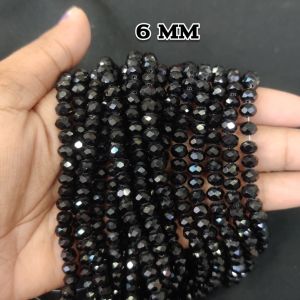 1 string of 15" length, Glass Crystals, Rondelle, 6mm, Black