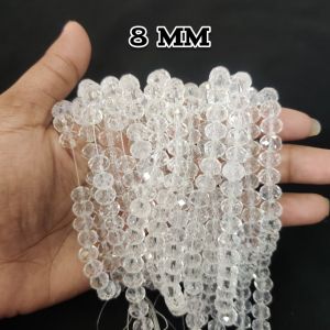 Pack of 100 string of 15" length , Glass Crystals, Rondelle, 8mm, White