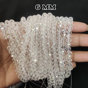 Glass Crystals, Rondelle, 6mm, Glass White, Pack of 100 lines