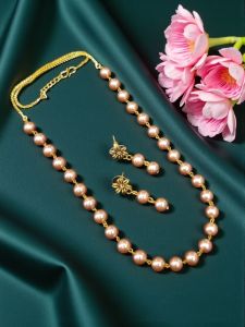 Glass Pearl Necklace, Light Bronze