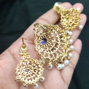 CZ pendants With Earrings, Purple, White Stones